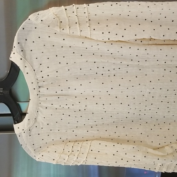 💕CURRENT AIR💕 V-Neck Long Sleeve Polka Dot Crinkle Blouse ~ Cream Medium NWOT - Picture 7 of 13